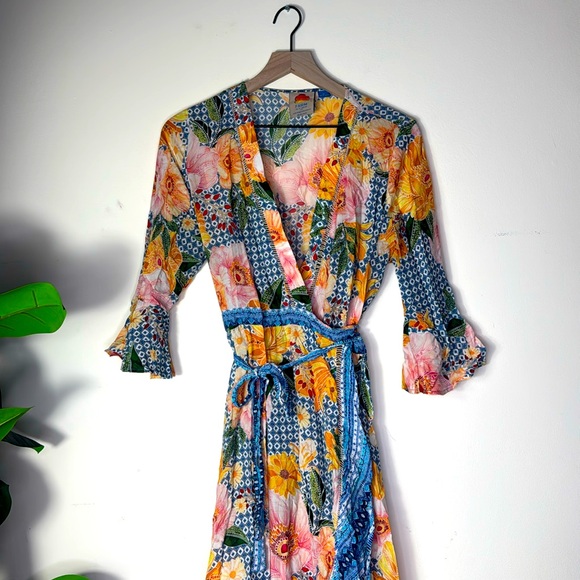 Farm Rio for Anthropologie Camila Wrap Dress Maxi Floral Women’s Size Medium - Picture 5 of 11